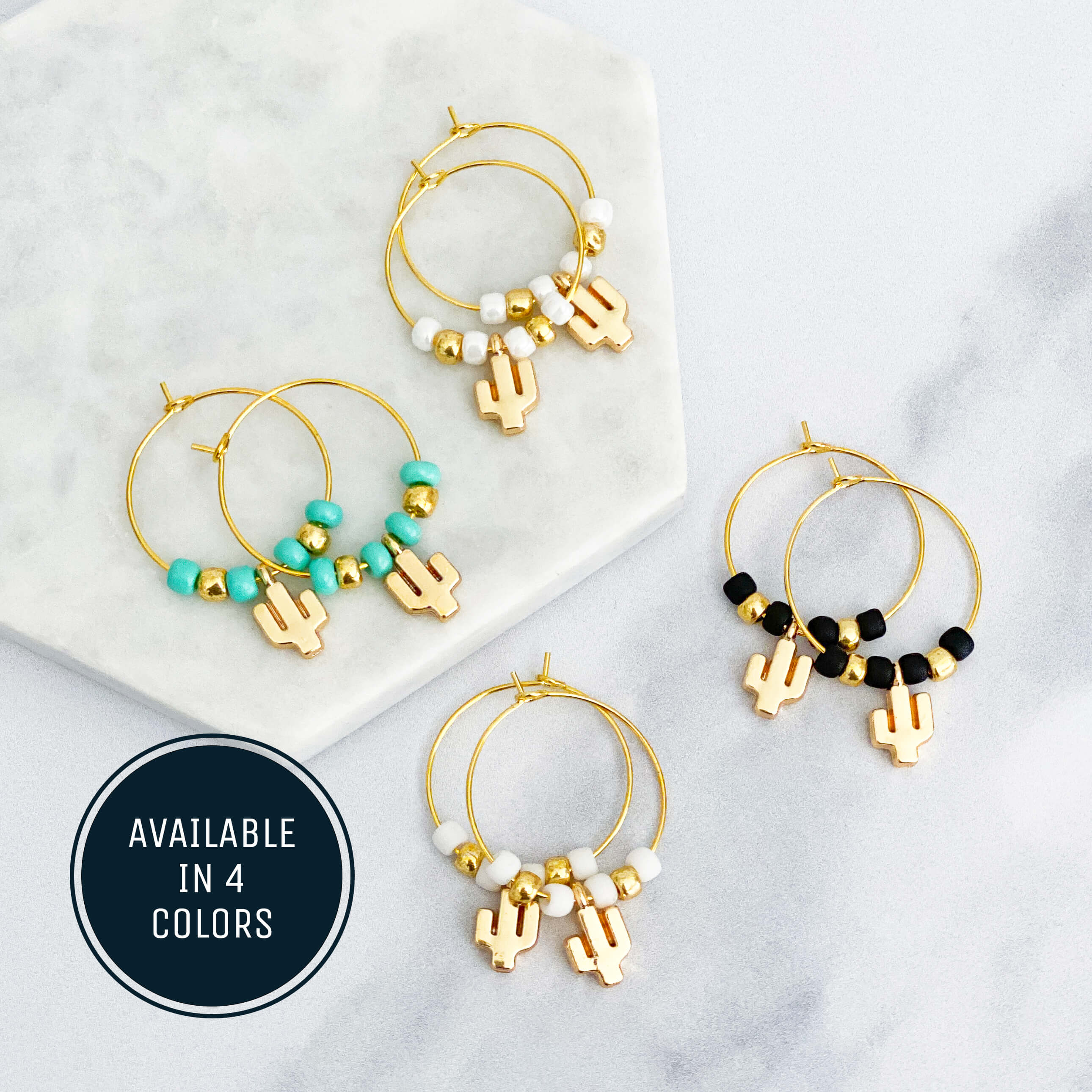 Beaded Saguaro Hoop Earrings