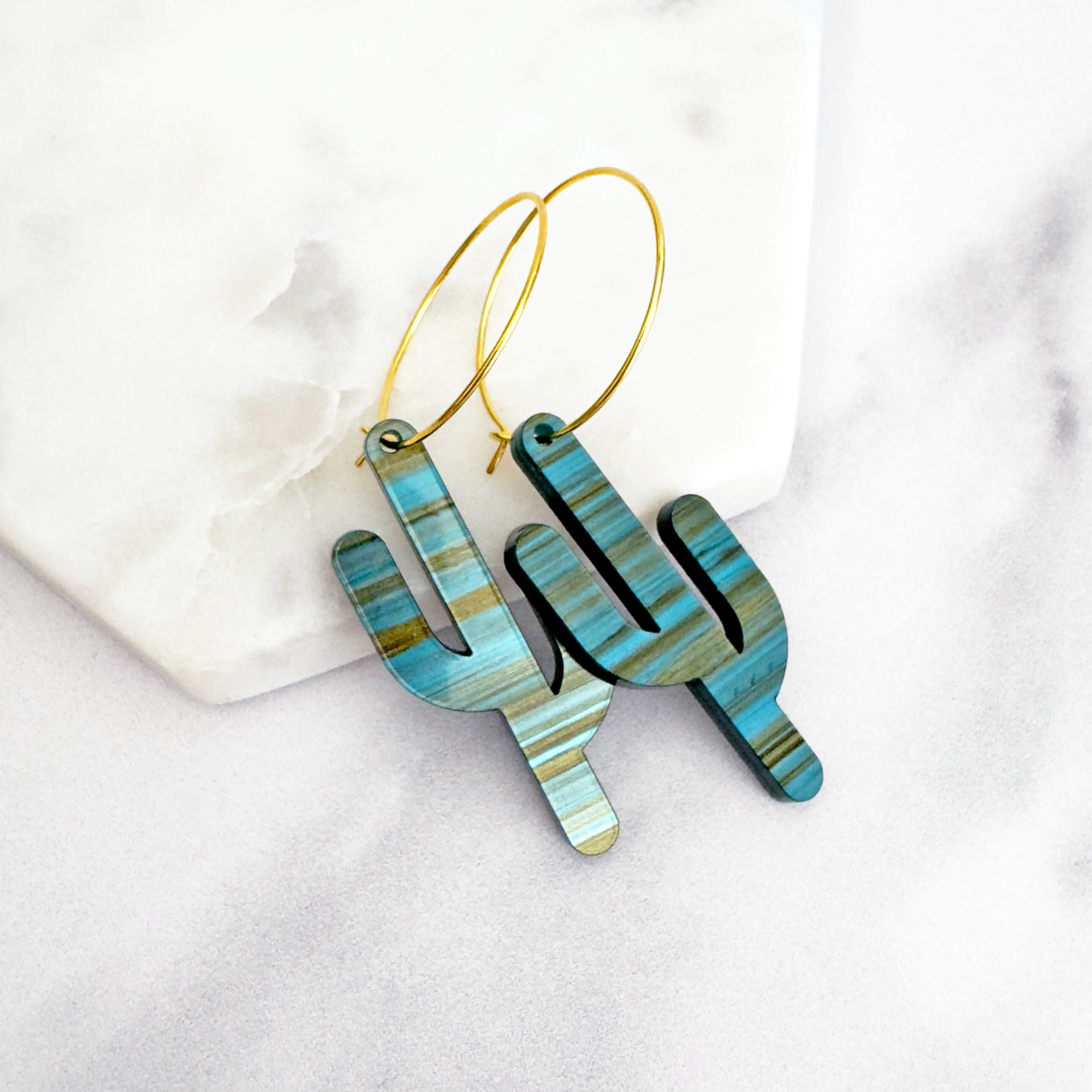 Elongated Cactus Hoop Earrings