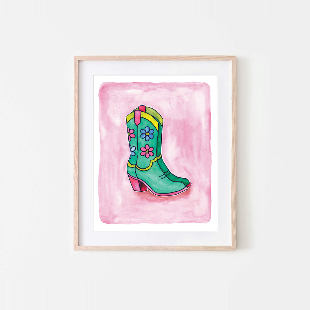 Flower Power Boots Watercolor Art Print