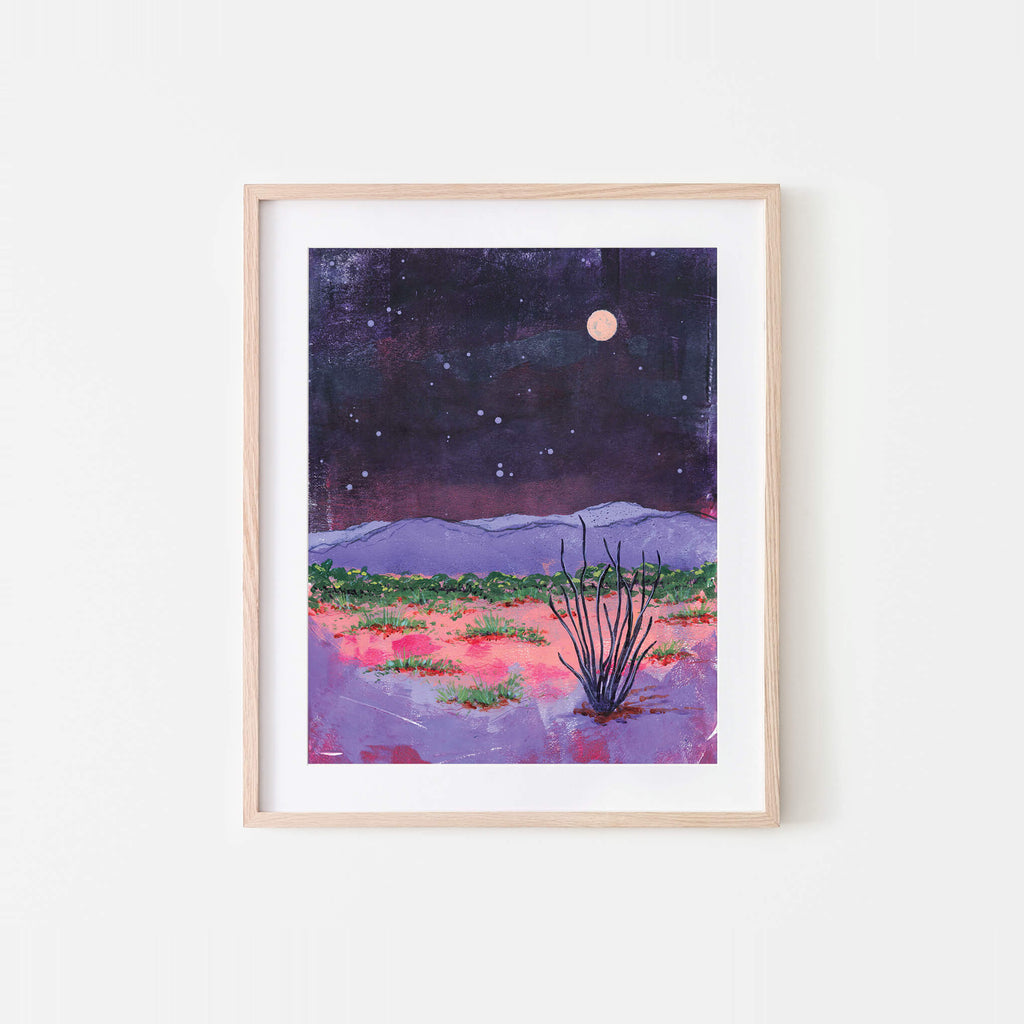 Ocotillo at Night Mixed Media Art Print