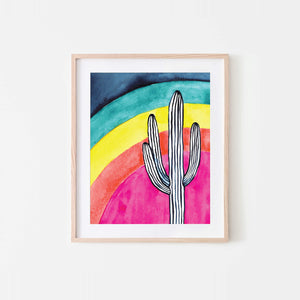 Rainbow Saguaro Watercolor Art Print
