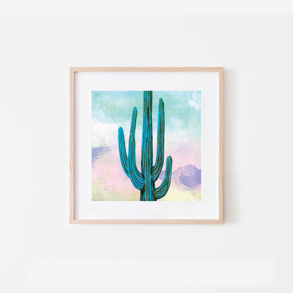 Sherbet Saguaro 8x8 Mixed Media Art Print