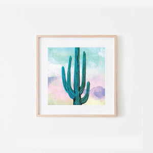 Sherbet Saguaro 8x8 Mixed Media Art Print