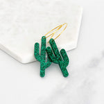 Elongated Cactus Hoop Earrings