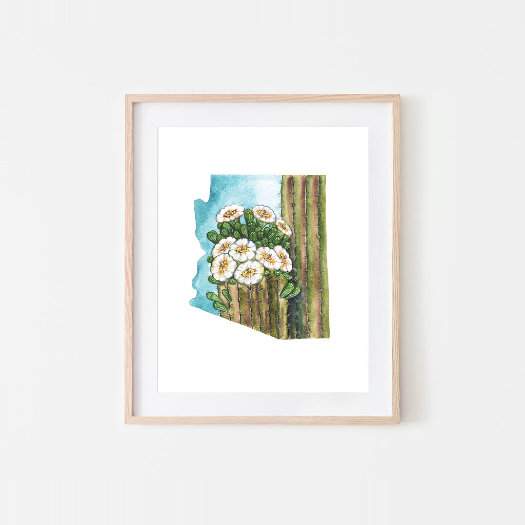 Arizona Blooming Saguaro Watercolor Art Print