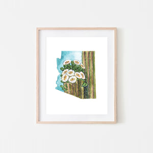 Arizona Blooming Saguaro Watercolor Art Print