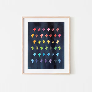 Rainbow Cactus Field Watercolor Art Print